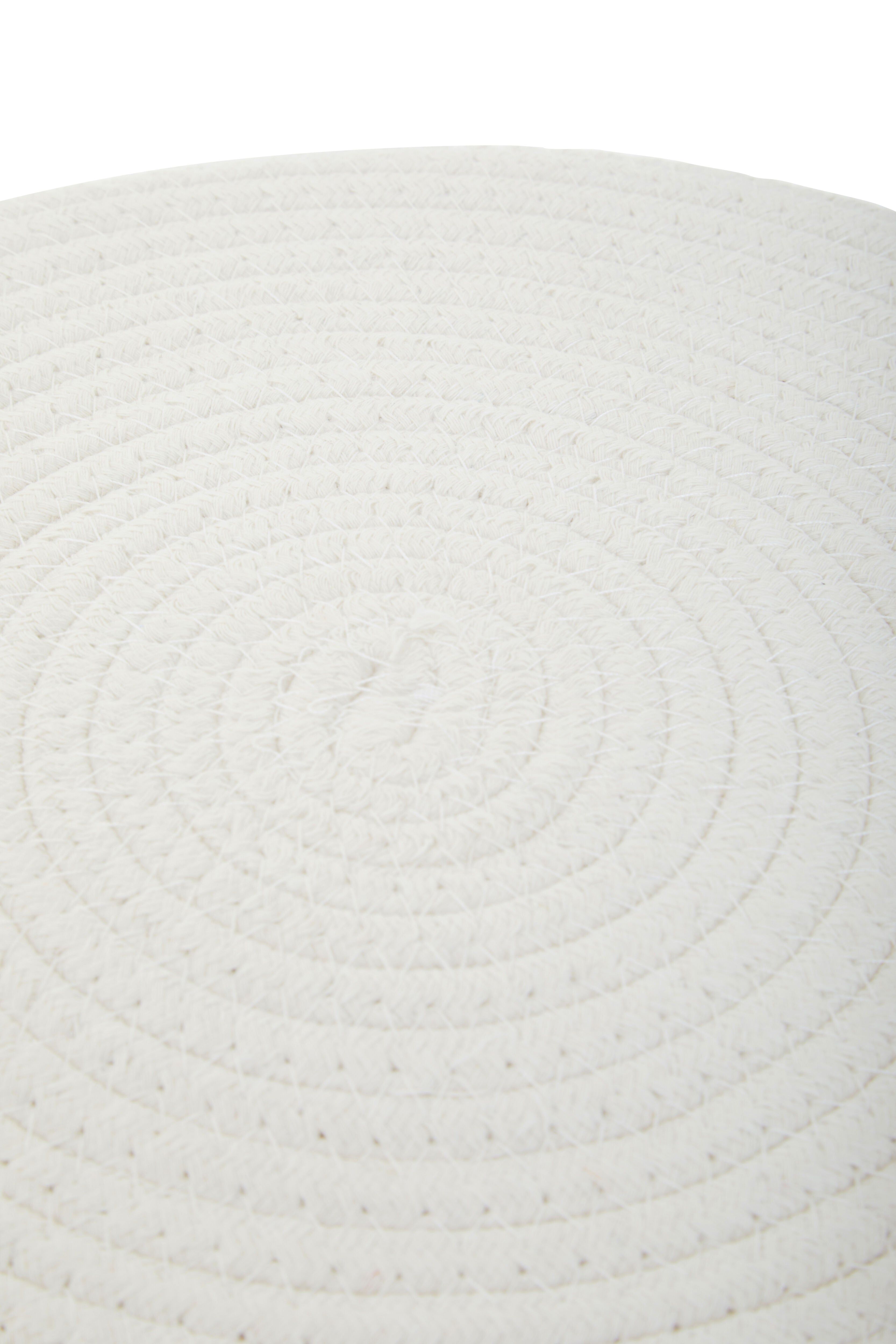 Brigitte Natural Wood & Handwoven White Low Stool